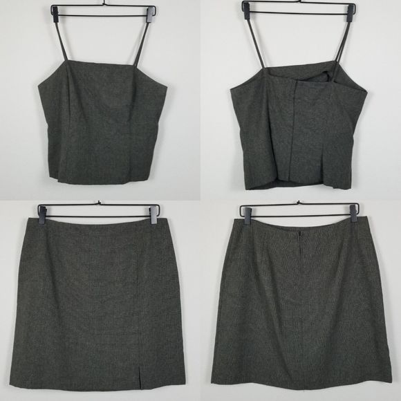 Vintage 90s Y2K Micro Houndstooth Brown Grey Tank Skirt Coord Set Sz 13/14 JRs - Picture 9 of 14